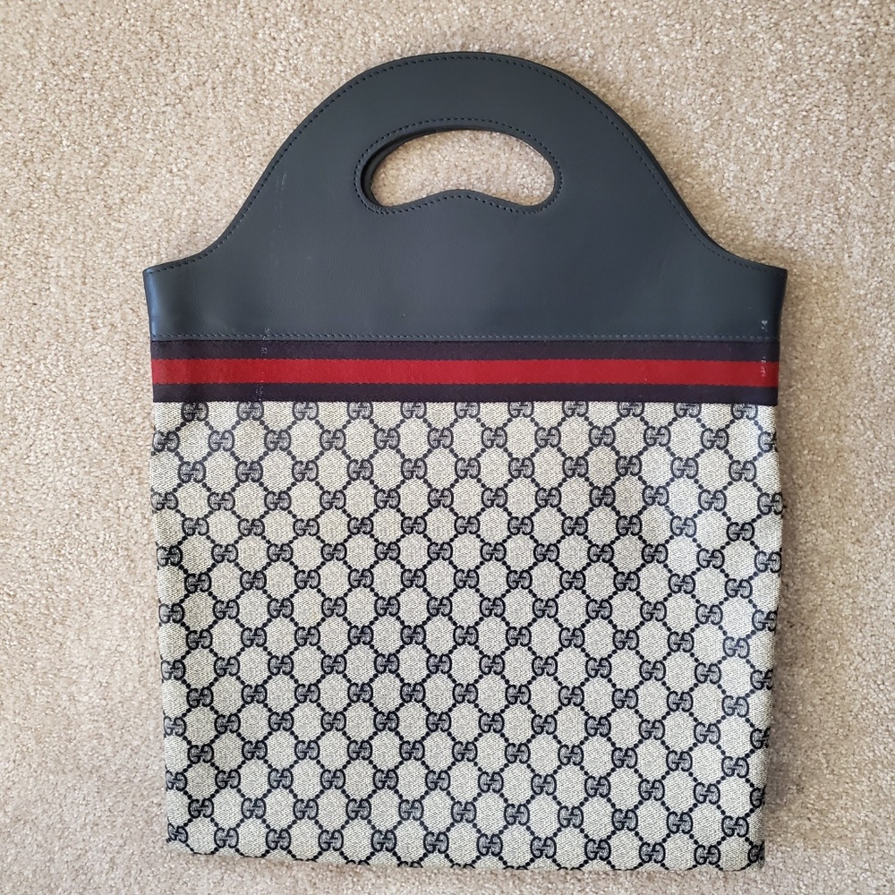 Blue Vintage Gucci Shopper Tote Handbag Authentic - Picture 2 of 8